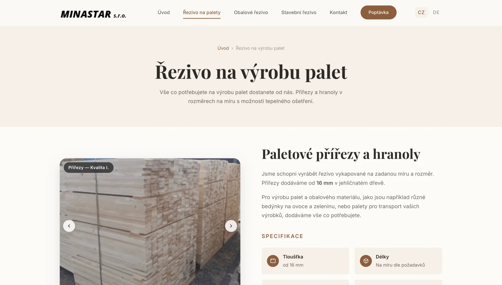 Řezivo na palety — minastar.cz